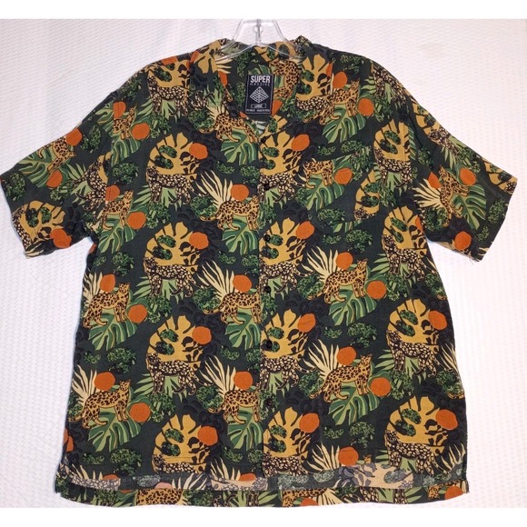 Super Massive Other - Super Massive Short Sleeve Button Up Tiger Leopard Cheetah Jungle‎ Tropical Sz M